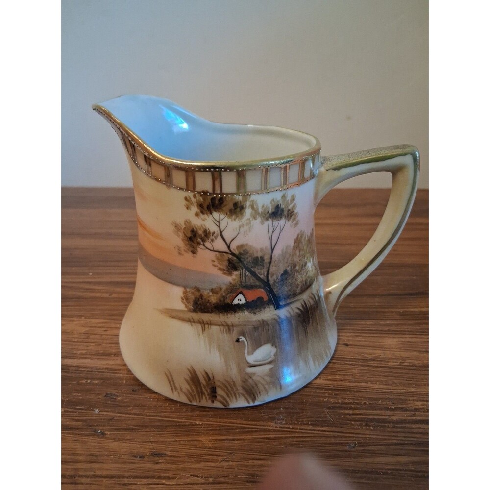 Vintage Nippon Painted Swan in Lake Creamer